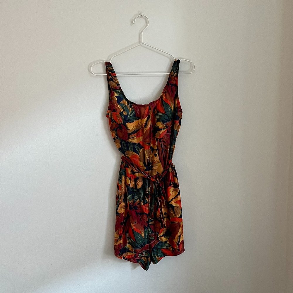 1980s/1990s Vintage Floral One Piece Swimsuit Romper with Shorts Size 12